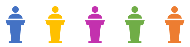 Illustration of person behind a podium, lecturing.